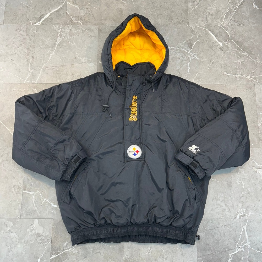 Vintage Starter Pittsburgh Steelers Jacket Mens 2XL Pullover 1/2 Zip Puffer Coat
